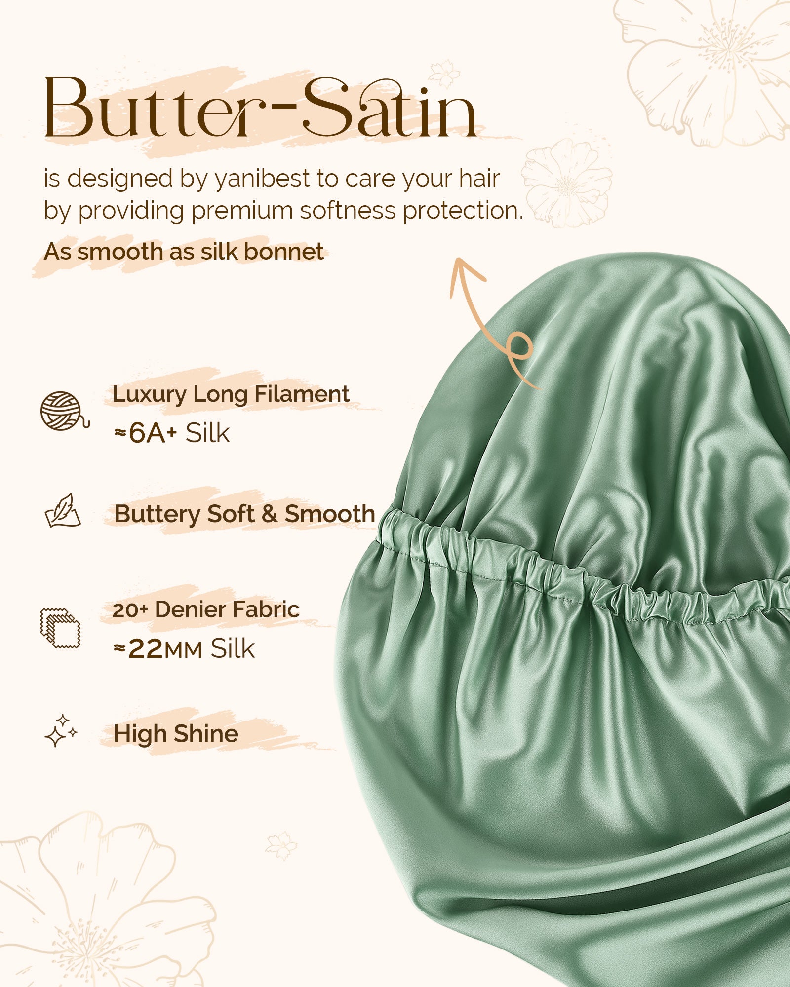 Silk Butter Satin Bonnet For Braids - Jade Green