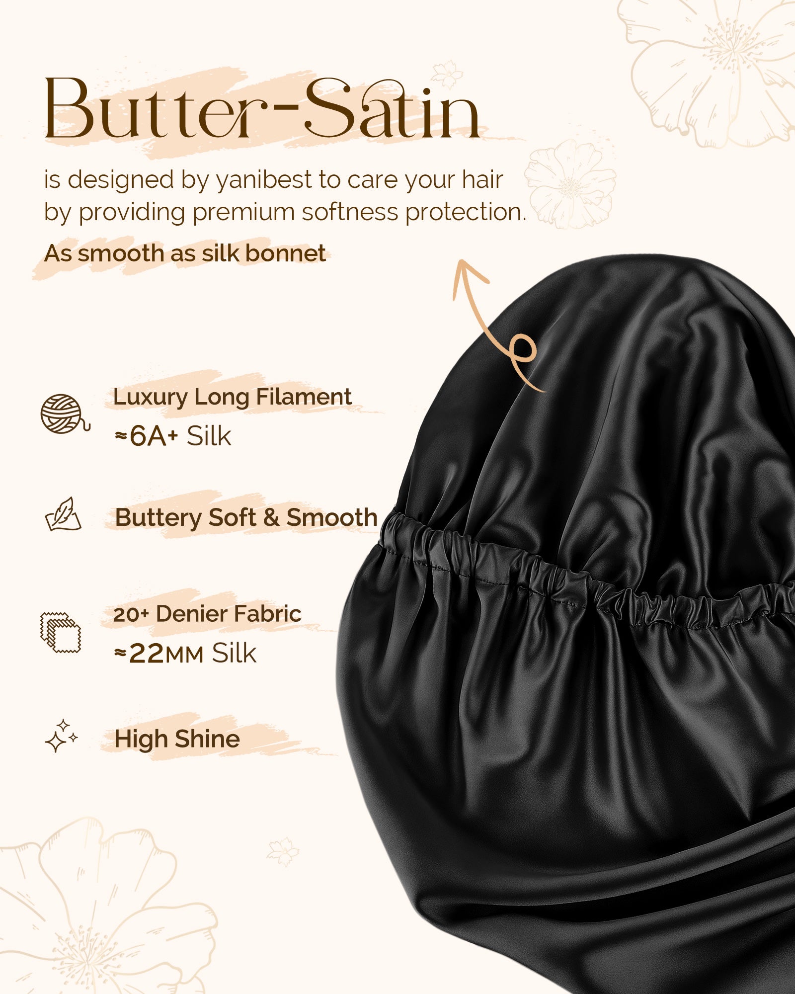 Silk Butter Satin Bonnet For Braids - Black