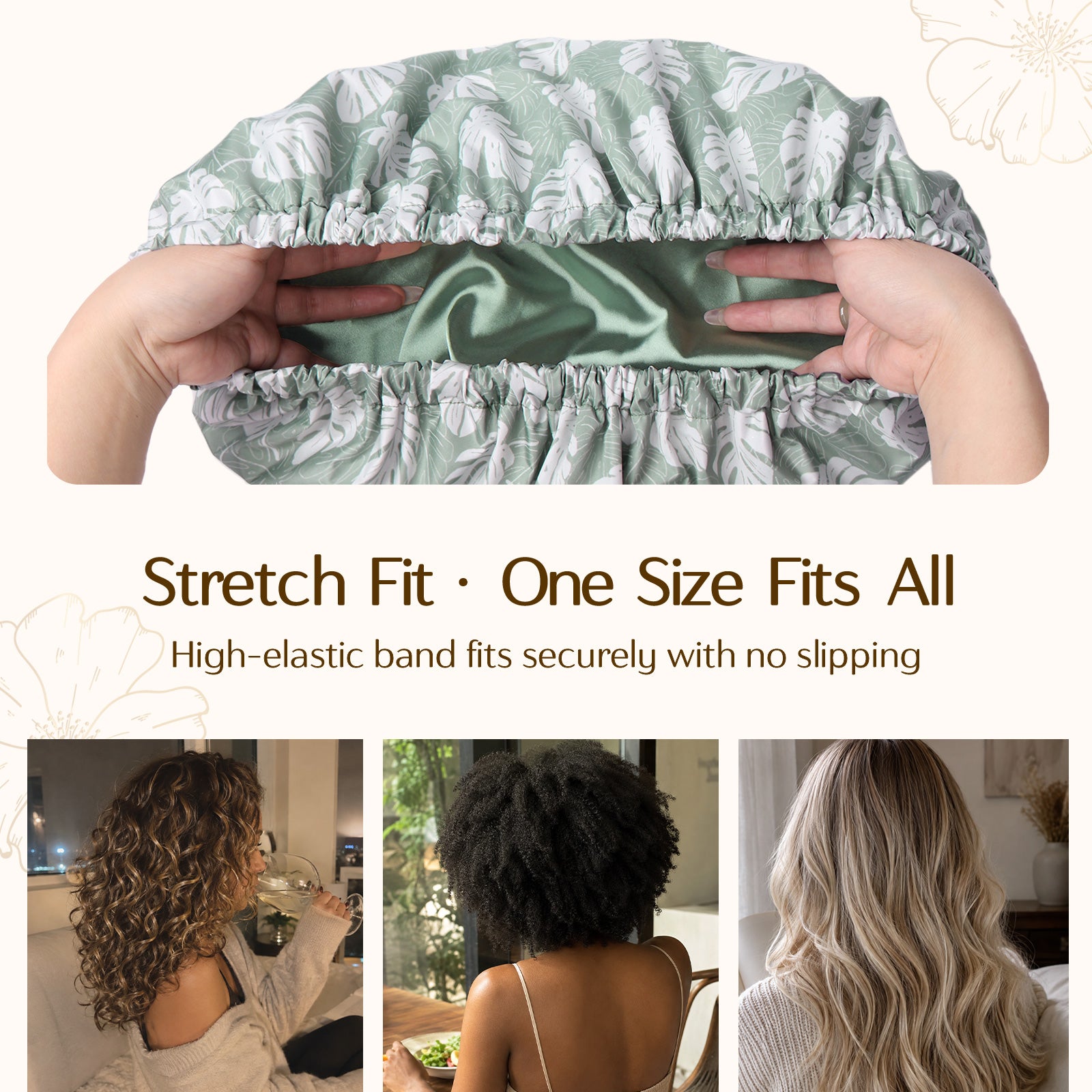 Butter Satin Lined Waterproof Shower Cap - Fresh Green