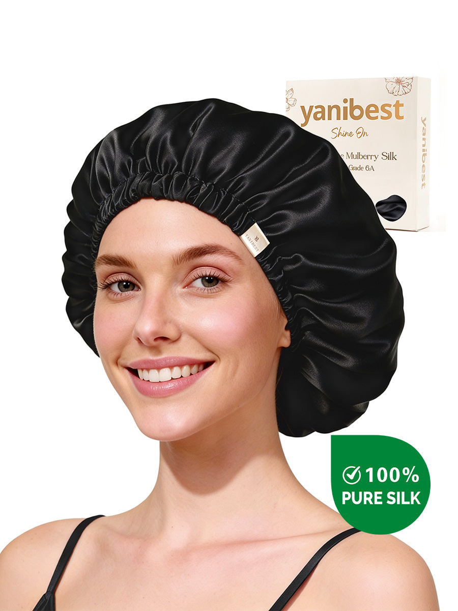 Mulberry Silk Bonnet 22 MOMME Adjustable Elastic - Black