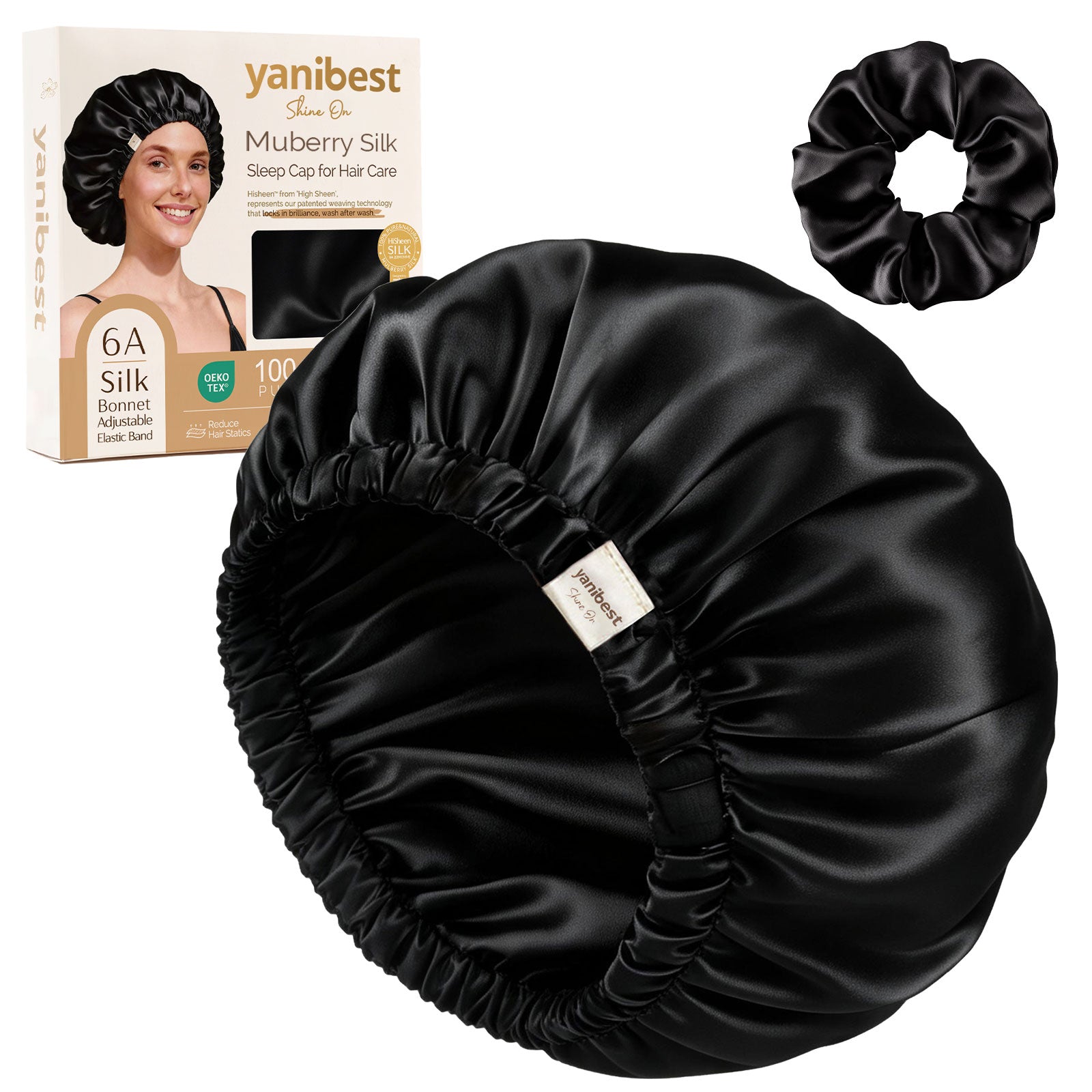 Mulberry Silk Bonnet 22 MOMME Adjustable Elastic - Black