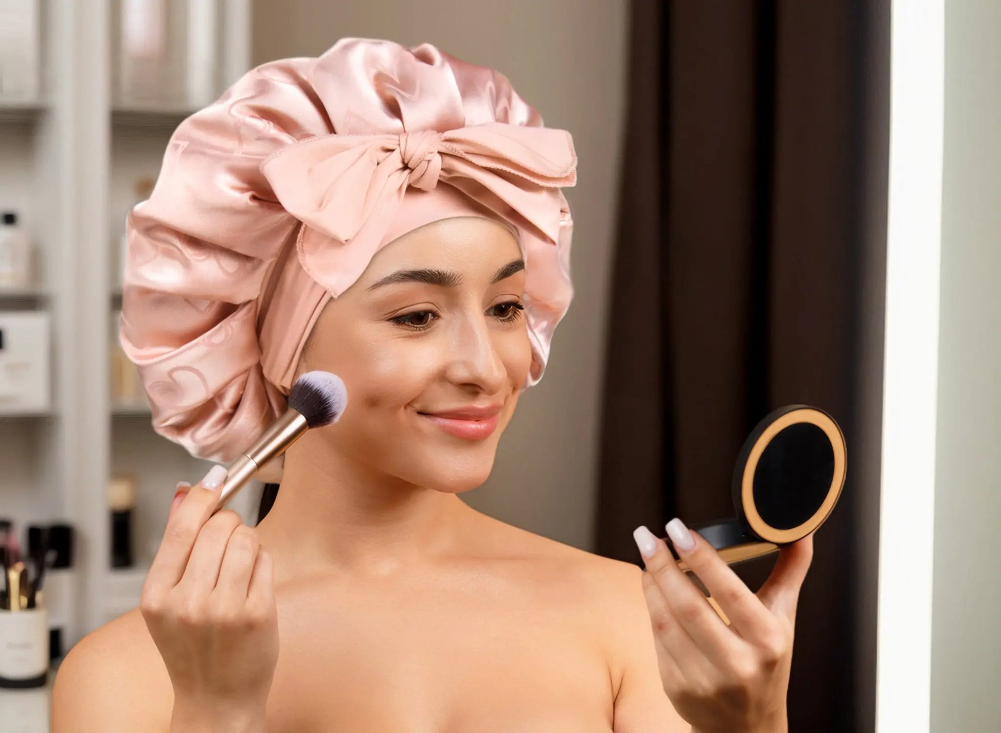 #3 Tie Band Double Layer Butter-Satin™ Bonnet| Jaquard Heart YANIBEST