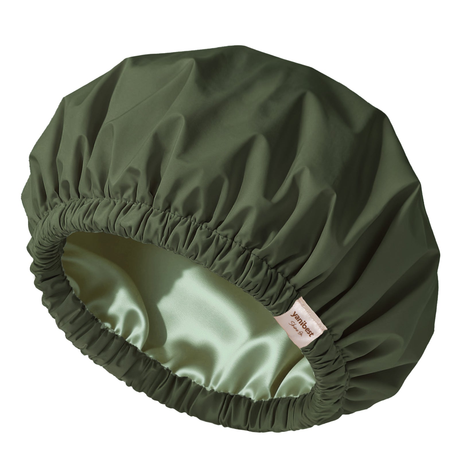 Butter Satin Lined Waterproof Shower Cap - Dark Green