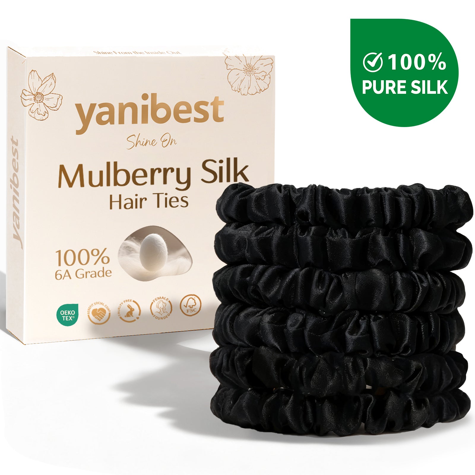 6A Mulberry Silk Skinny Scrunchie 6 in 1 - Black