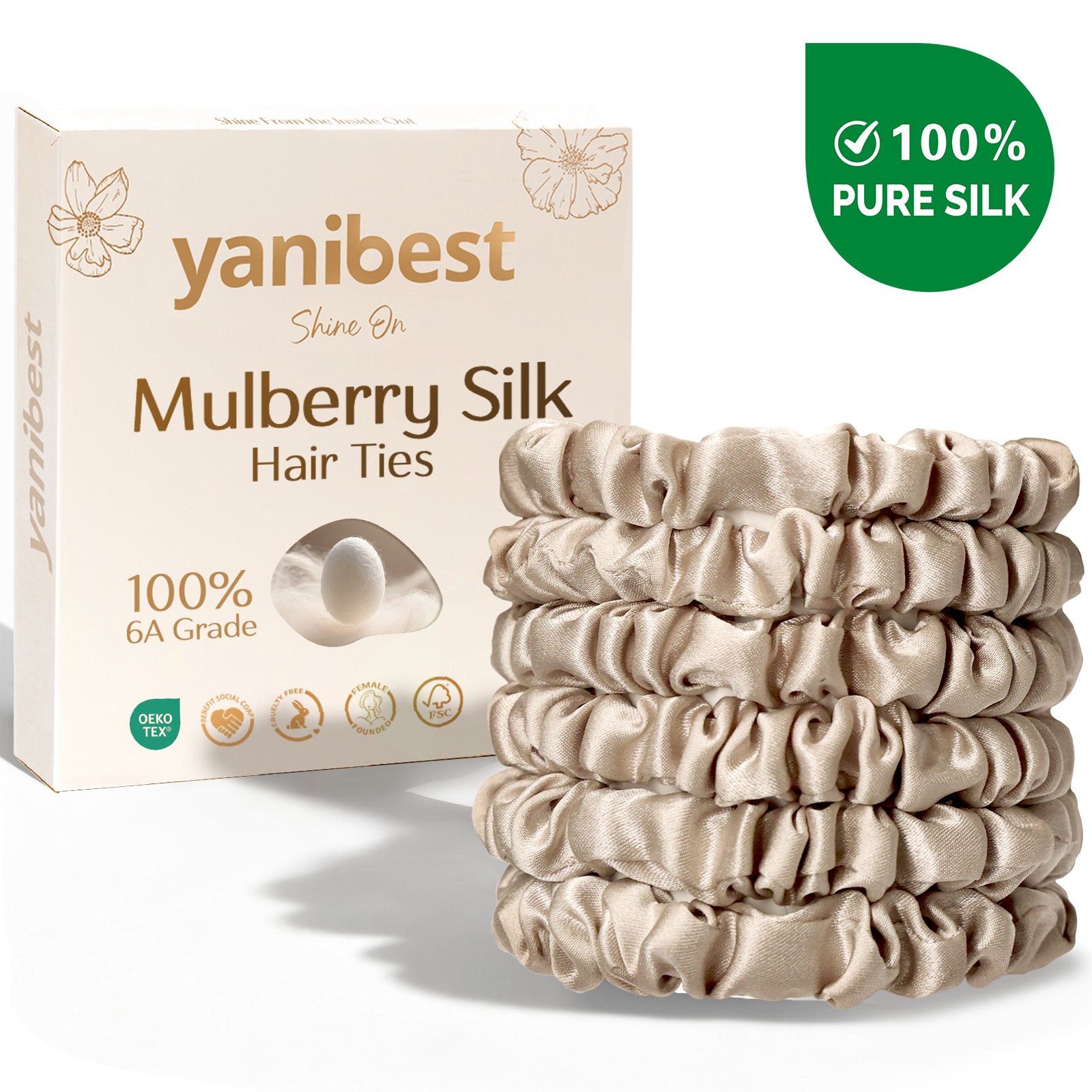 6A Mulberry Silk Skinny Scrunchie 6 in 1 - Champagne