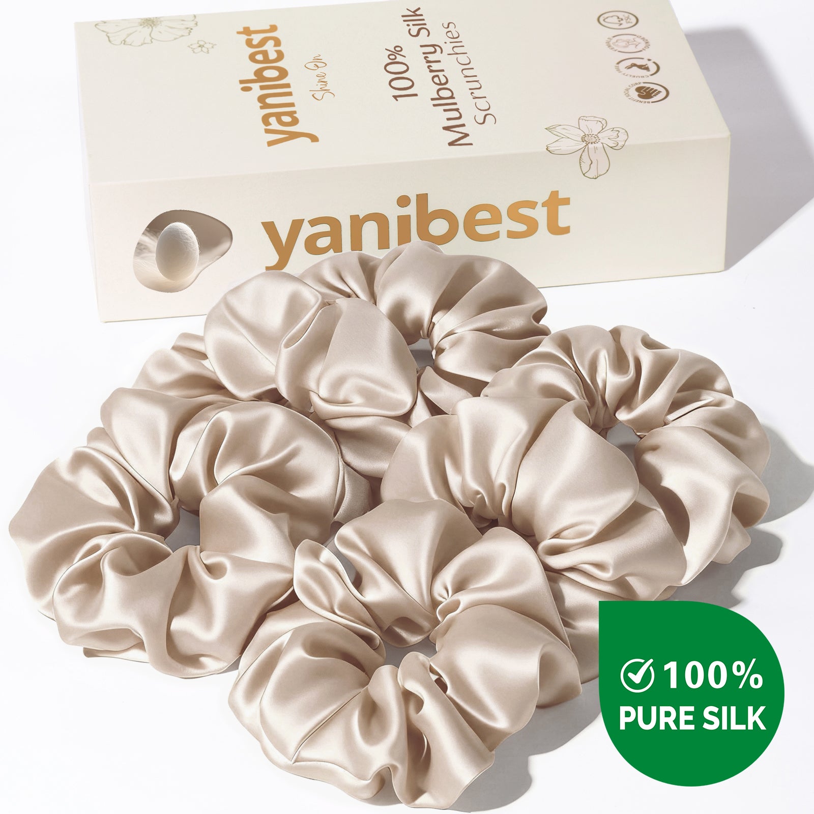 6A Mulberry Silk Scrunchie 6 in 1- Ivory Champagne Trio