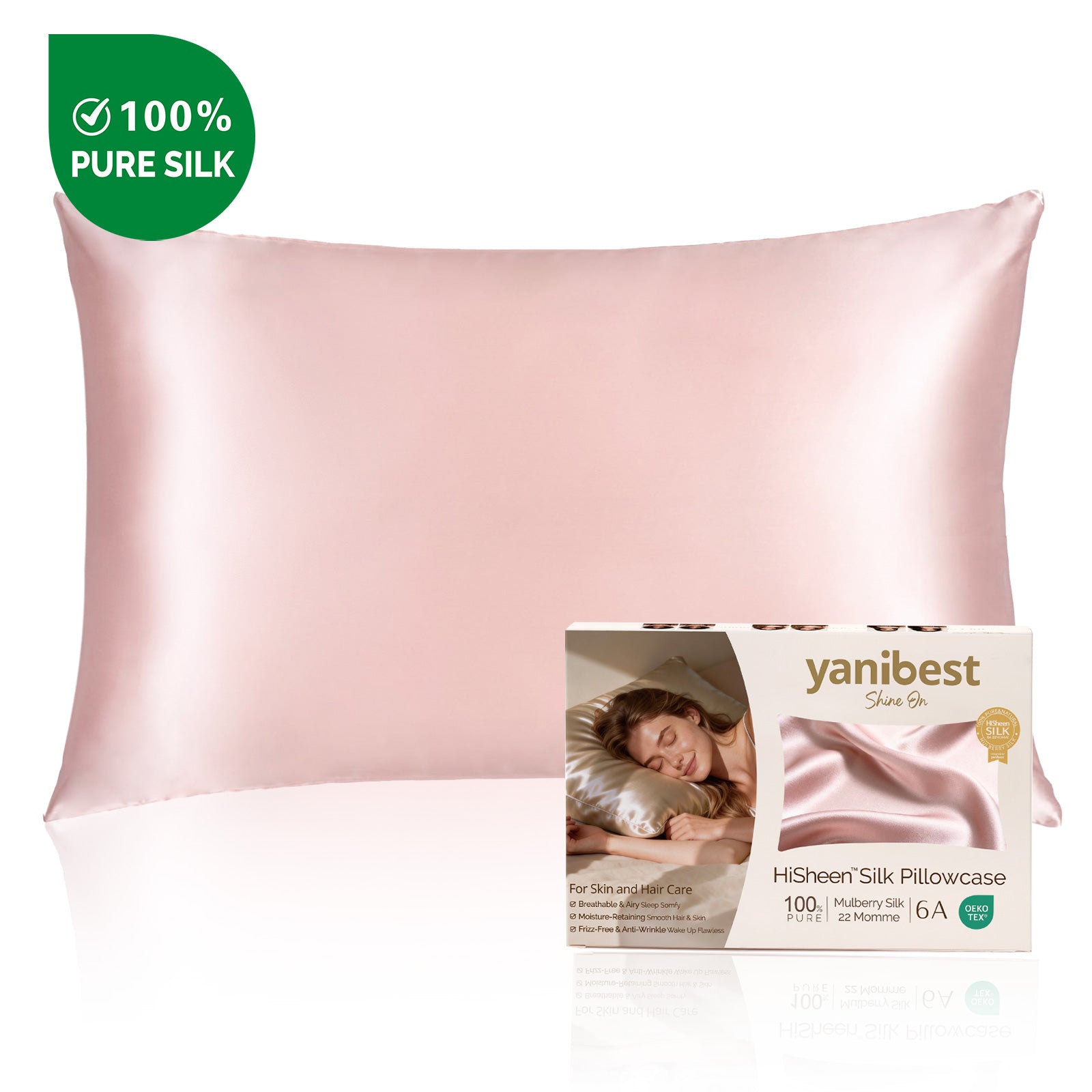 Taie d'oreiller de luxe en soie 22 mommes, lot de 1 | Rose