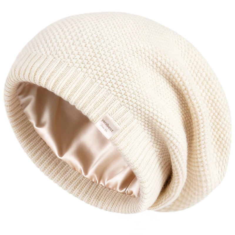 Butter Satin Lined Slouchy Beanie - Beige