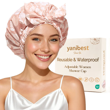 Bow Tie Waterproof Shower Cap - Pink Floral