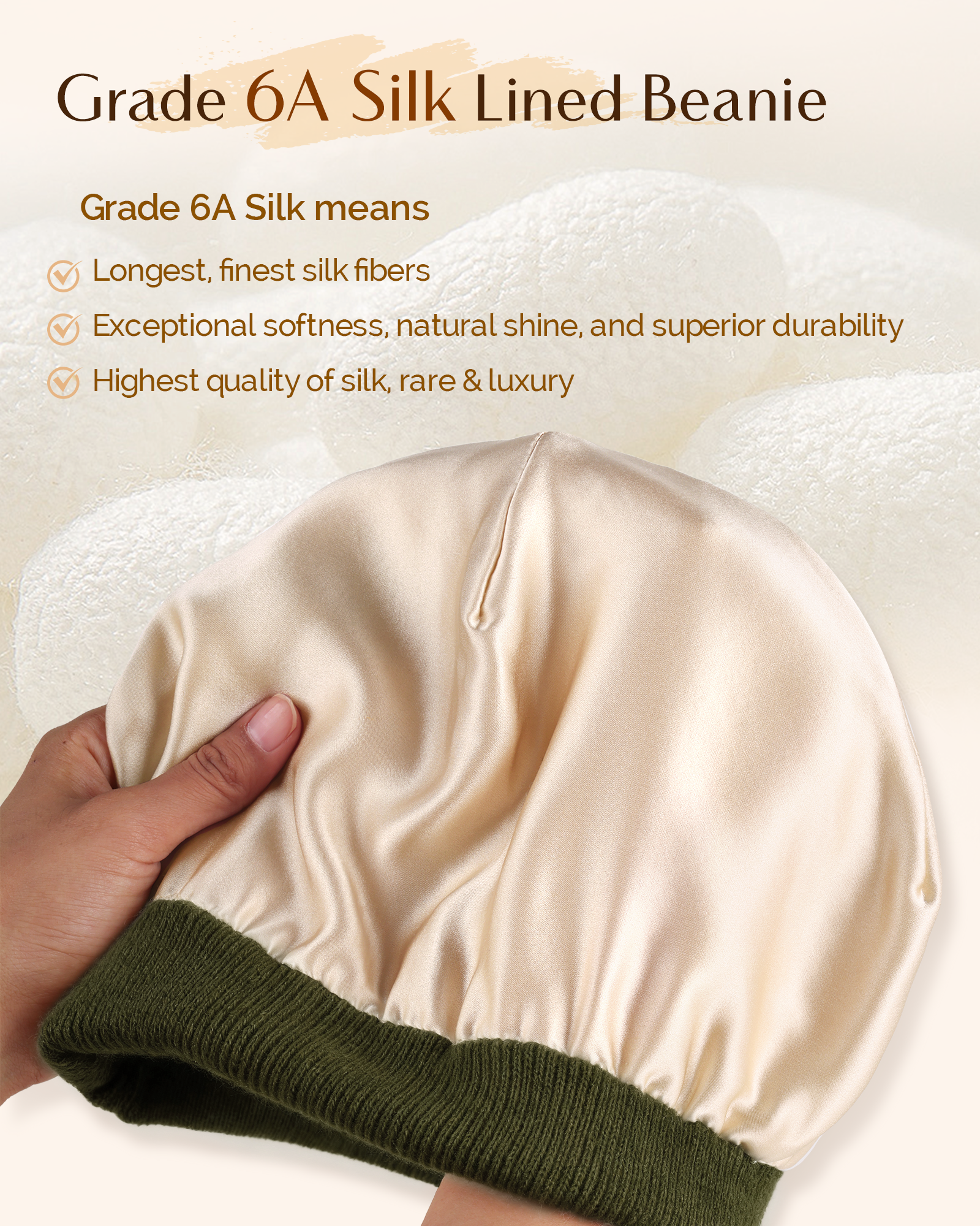 Mulberry Silk Lined Beanie - Green