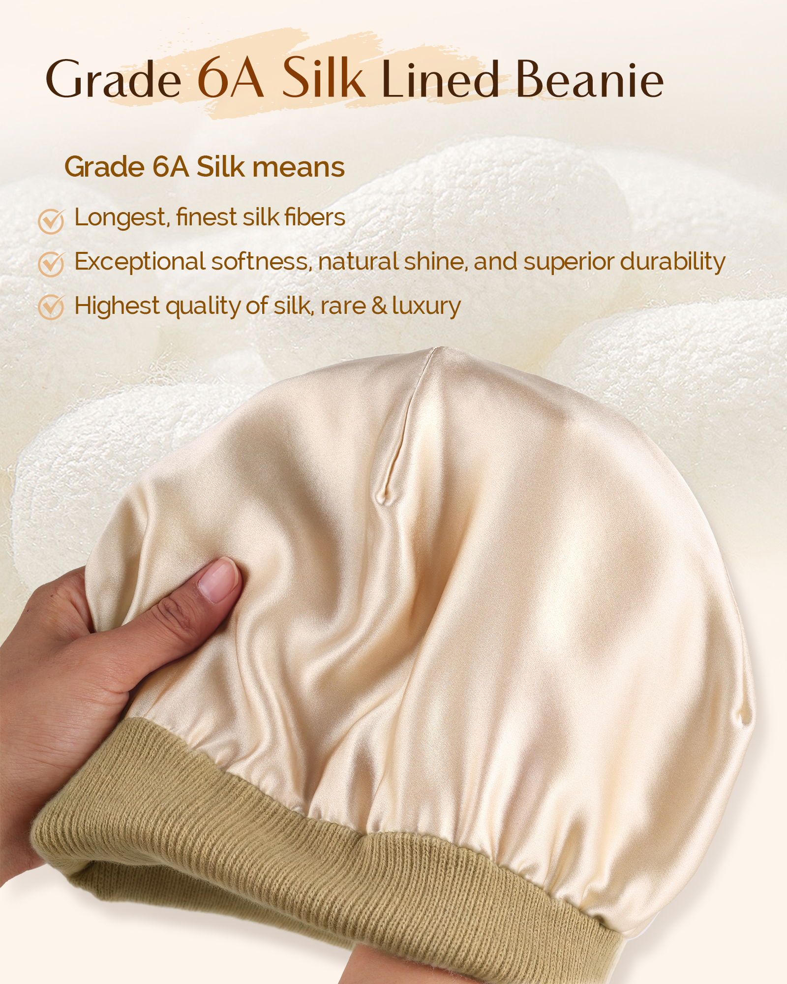 Mulberry Silk Lined Beanie - Khaki Gray