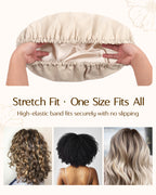 Butter Satin Lined Waterproof Shower Cap - Cream