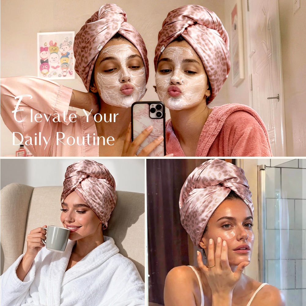 Microfiber Hair Towel - Pink Leaopard