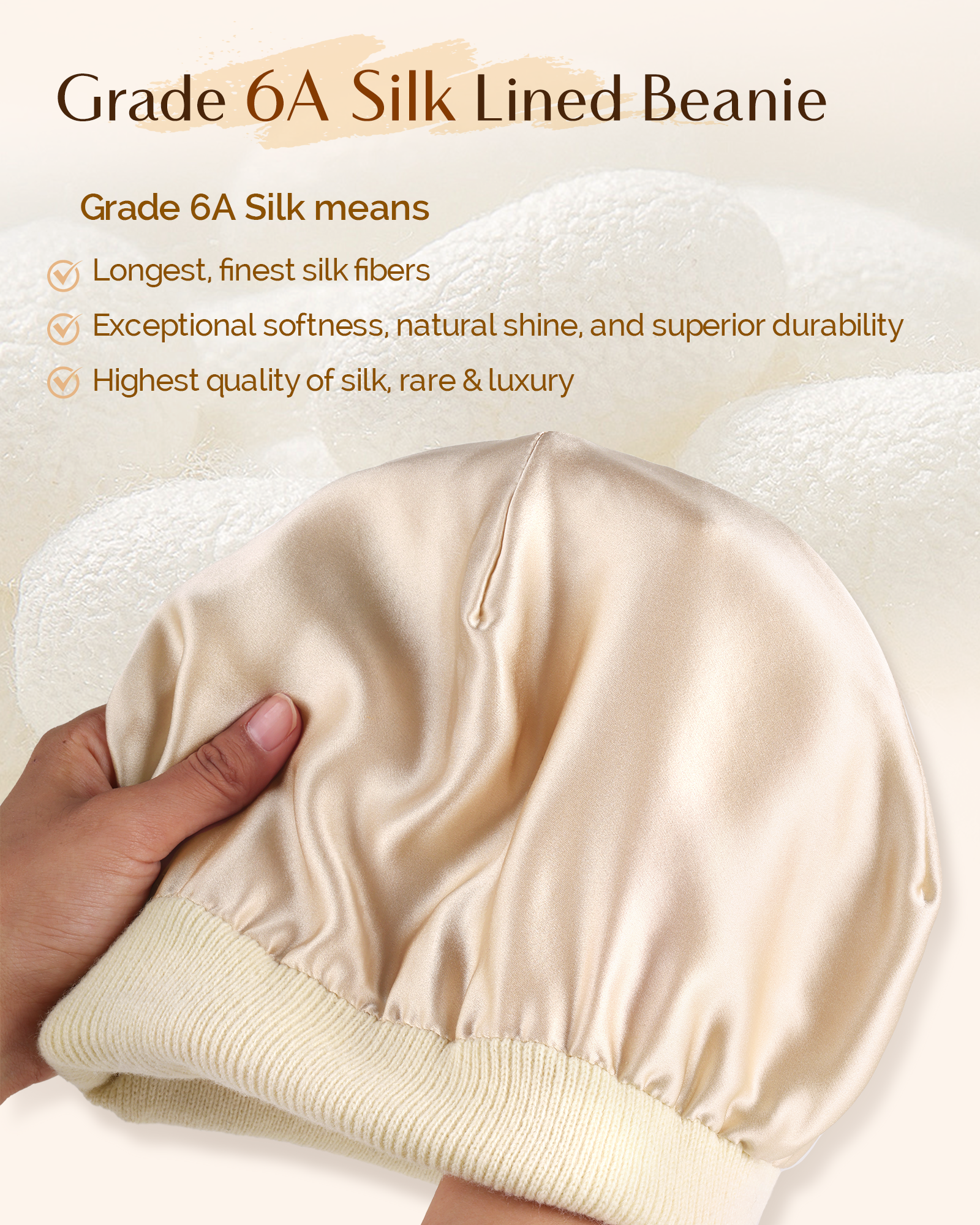 Mulberry Silk Lined Beanie - Beige