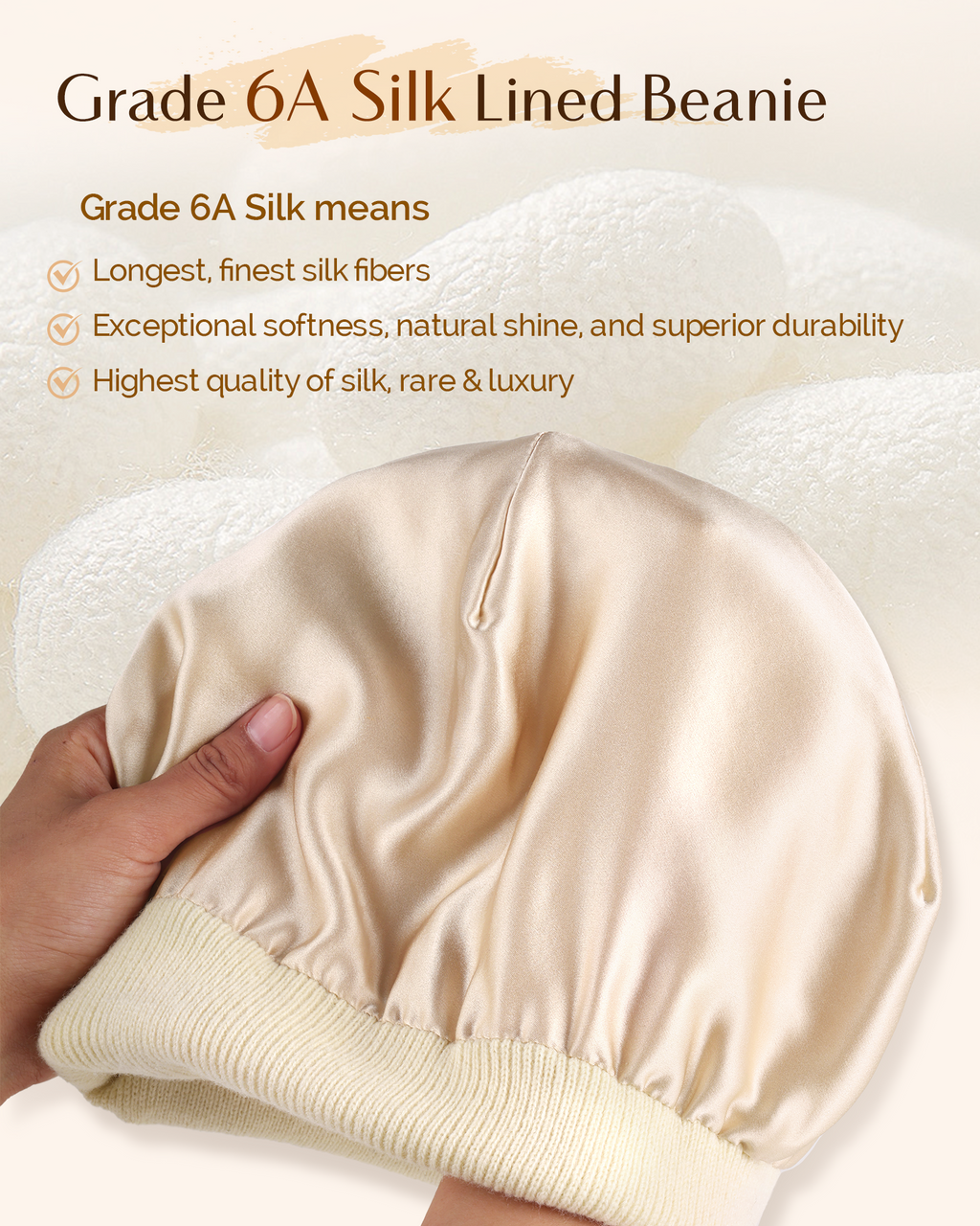 Mulberry Silk Lined Beanie - Beige