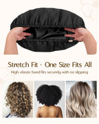 Butter Satin Lined Waterproof Shower Cap - Black