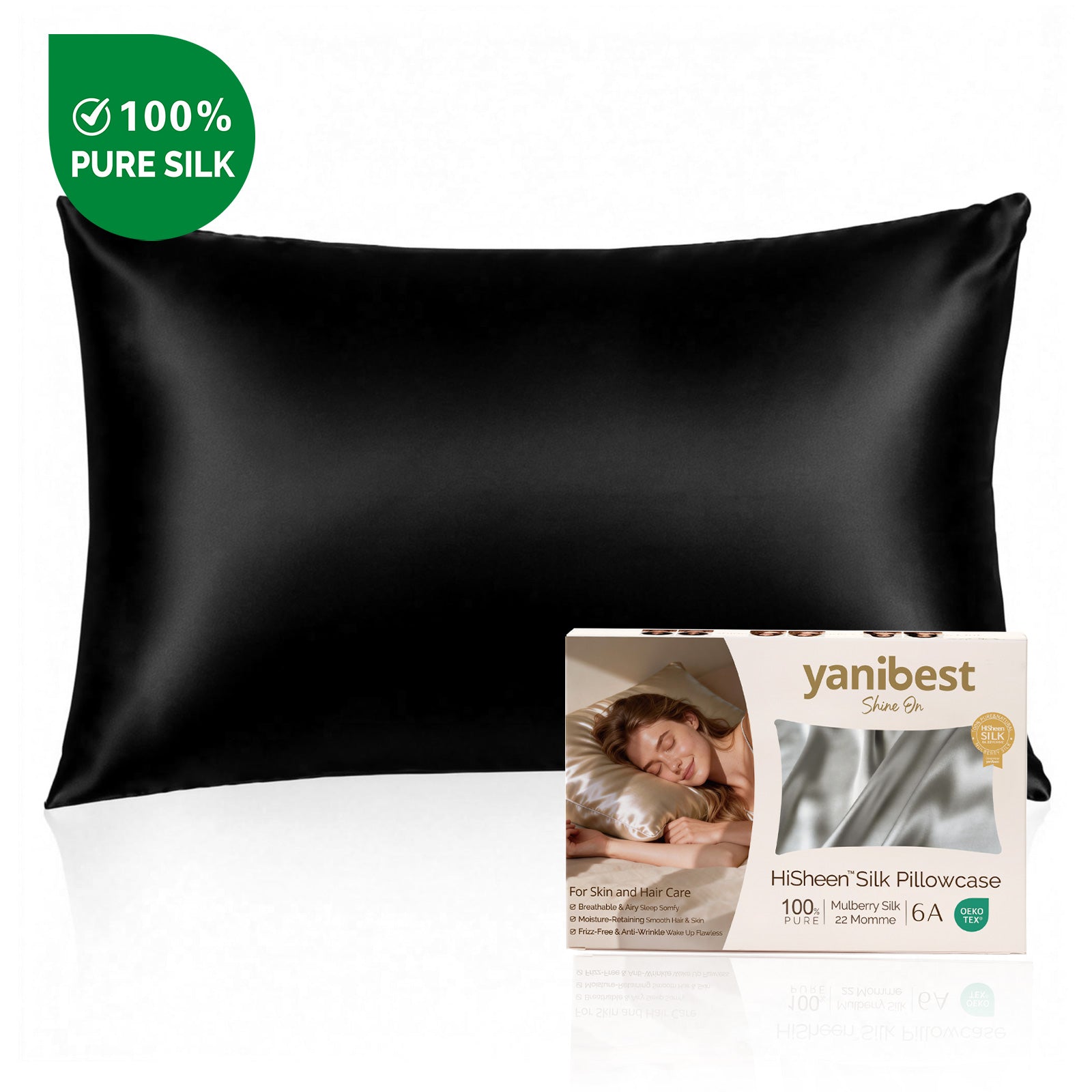 Taie d'oreiller de luxe en soie 22 mommes, lot de 1 | Noir