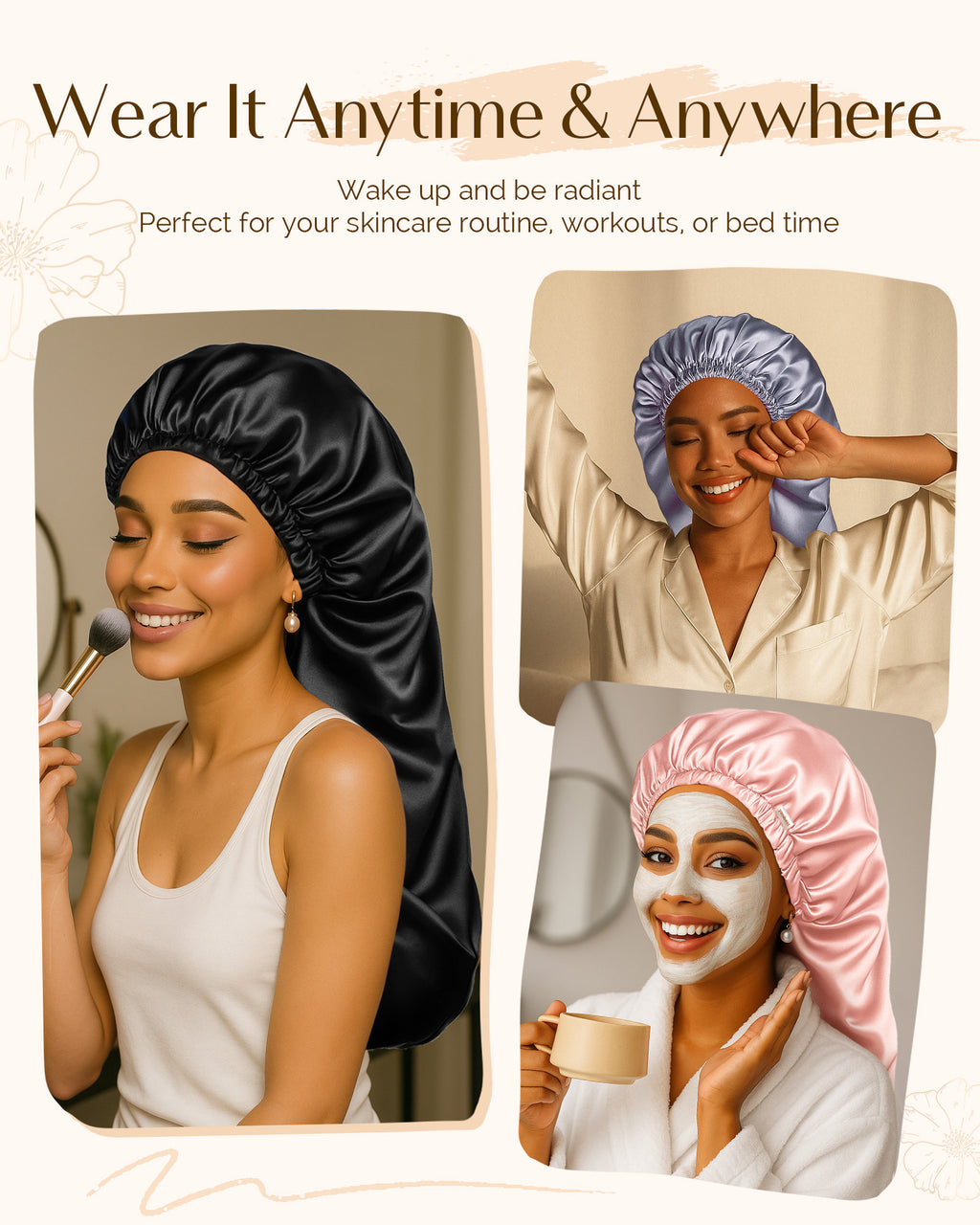 Silk Butter Satin Bonnet For Braids - Black
