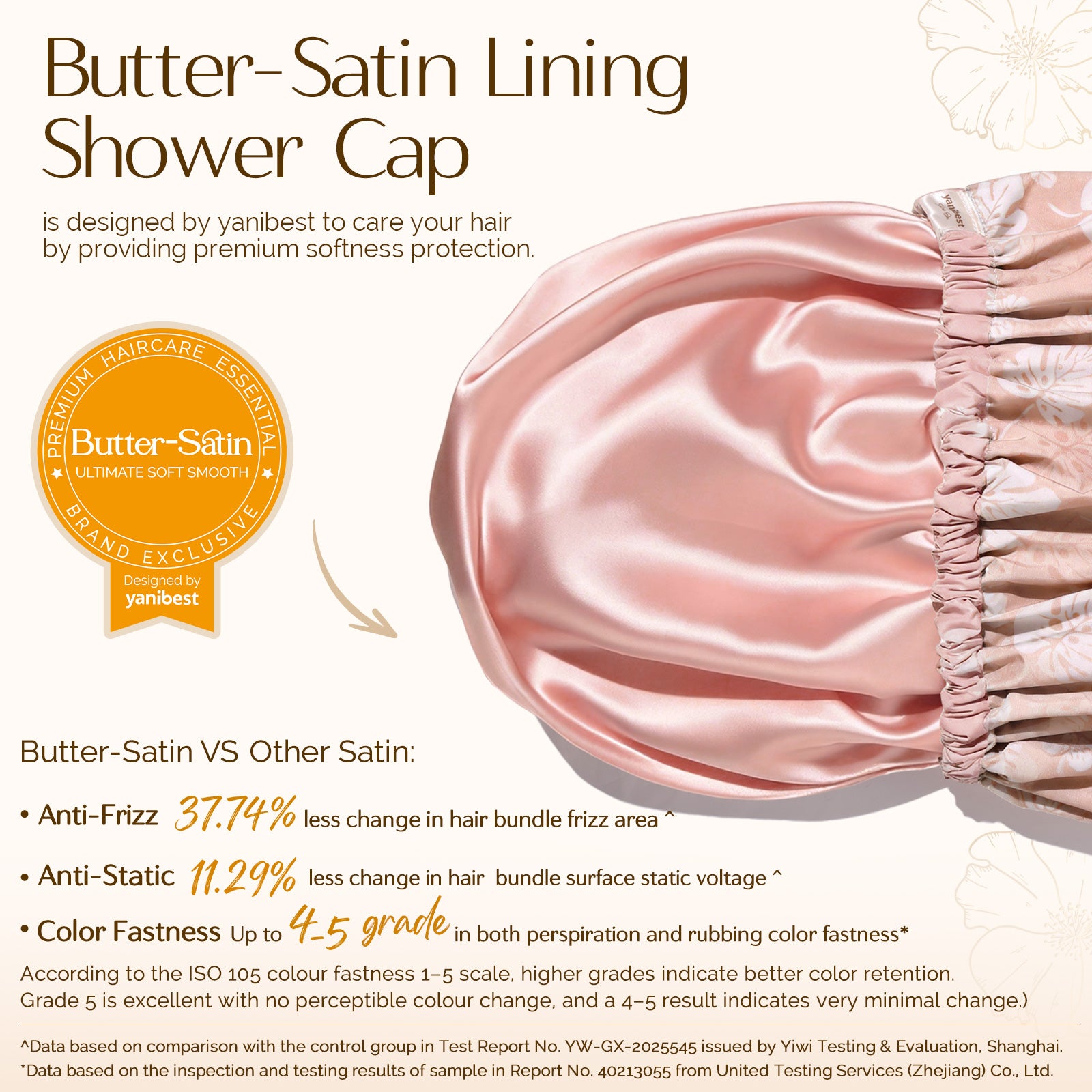 Butter Satin Lined Waterproof Shower Cap - Pink Leaves