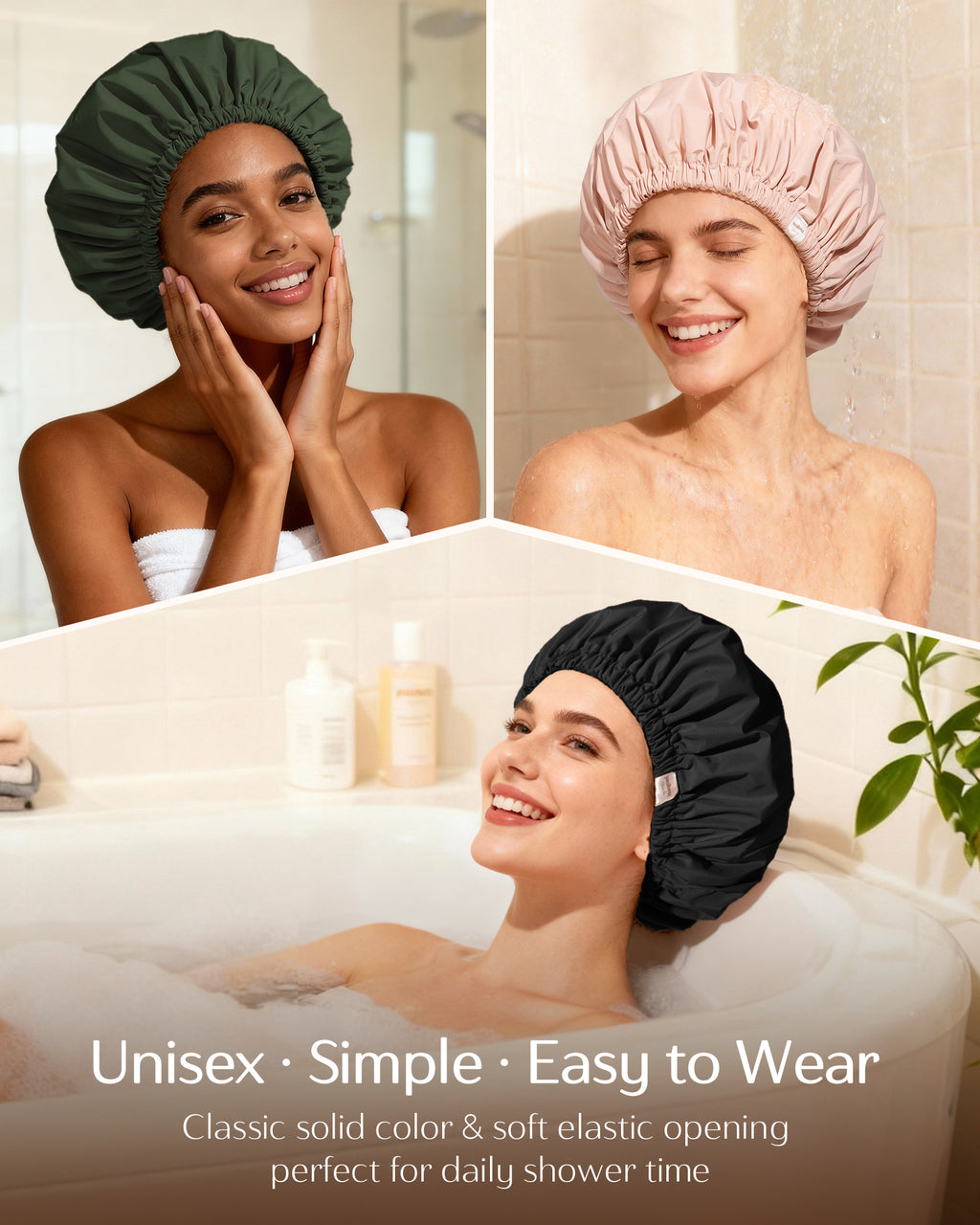 Butter Satin Lined Waterproof Shower Cap - Black