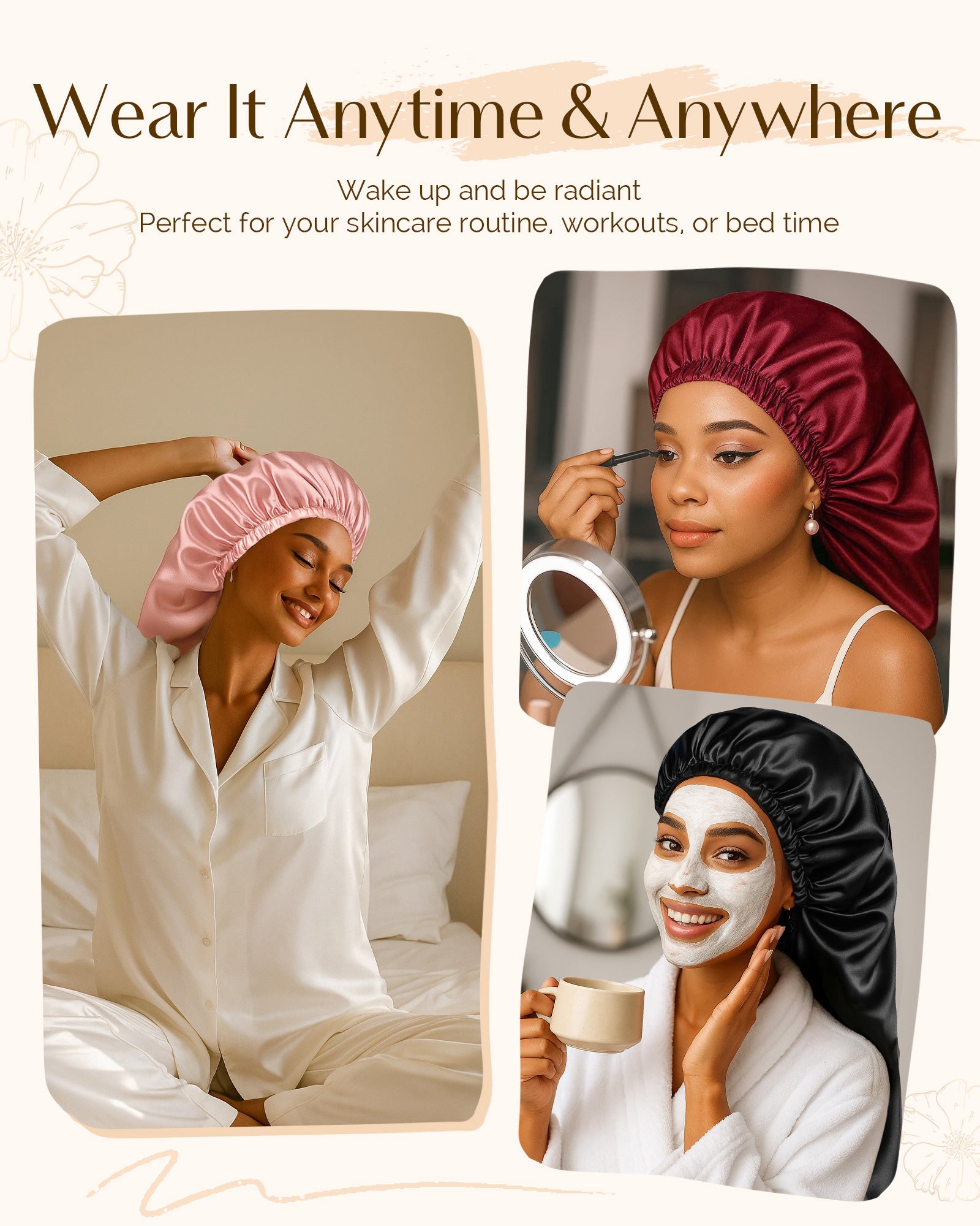 Silk Butter Satin Bonnet For Braids - Burgundy Red