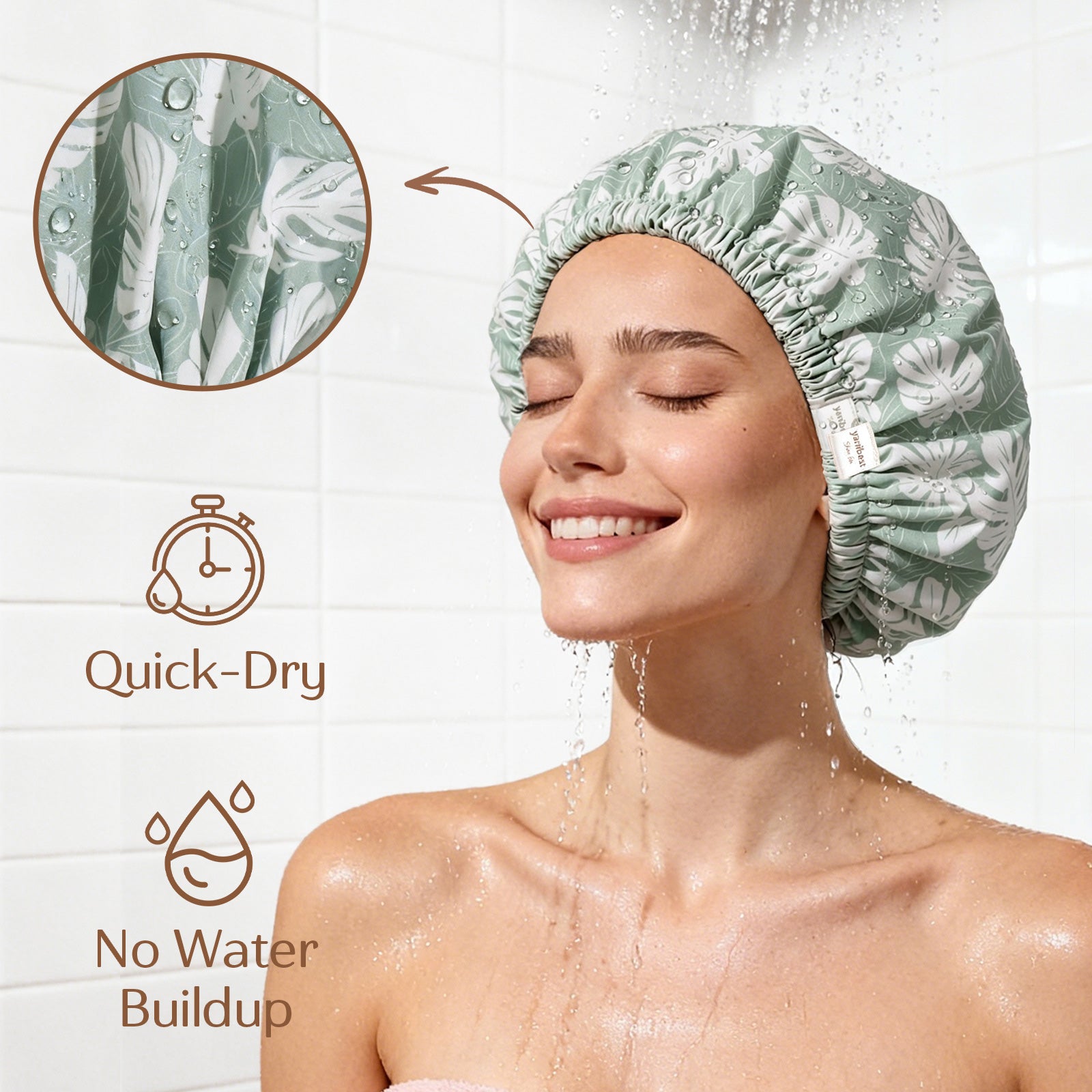 Butter Satin Lined Waterproof Shower Cap - Fresh Green