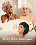 Butter Satin Lined Waterproof Shower Cap - Cream