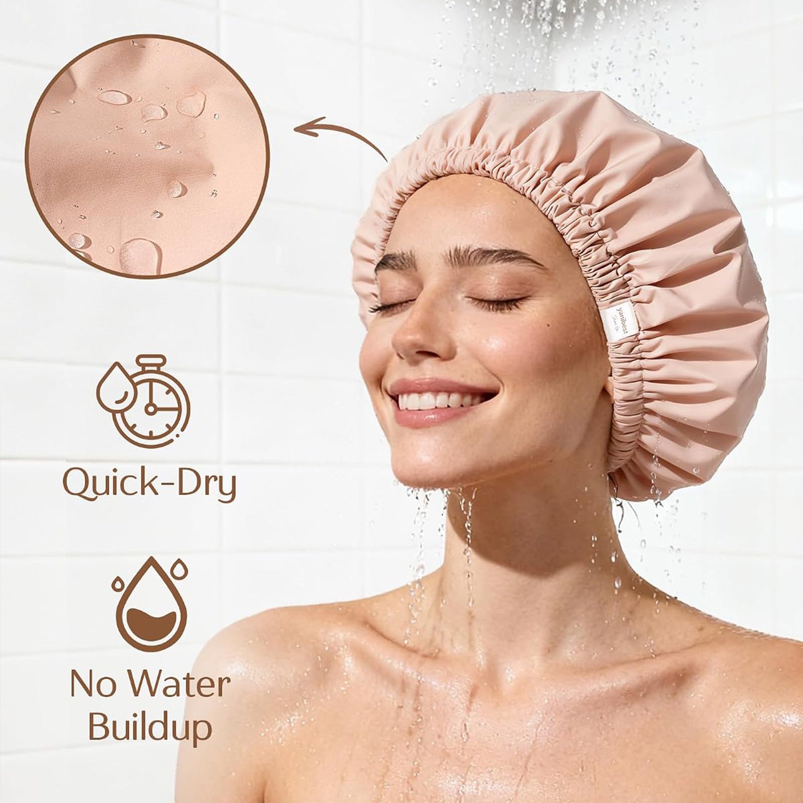Butter Satin Lined Waterproof Shower Cap - Blush Pink