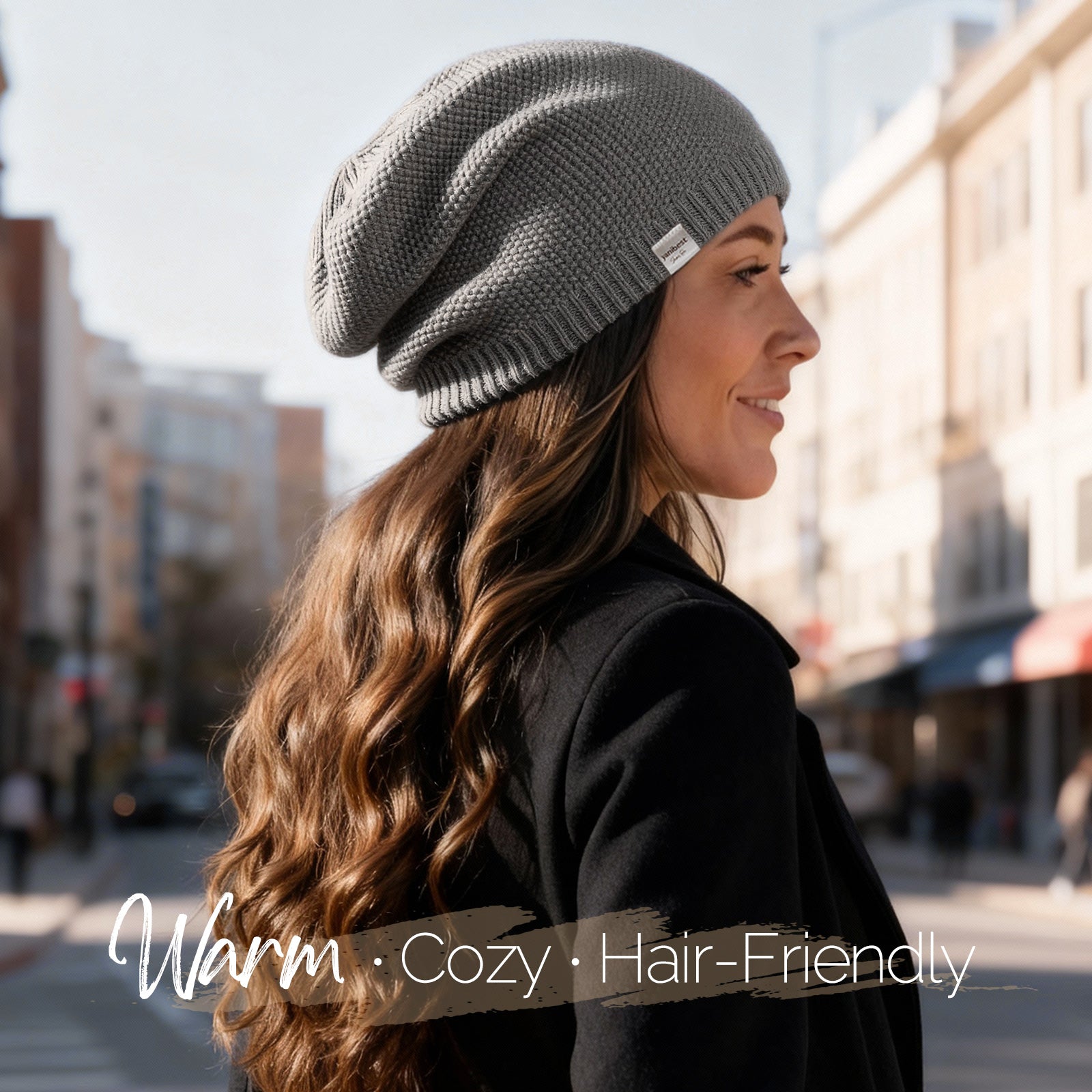 Butter Satin Lined Slouchy Beanie - Classic Smoke Grey