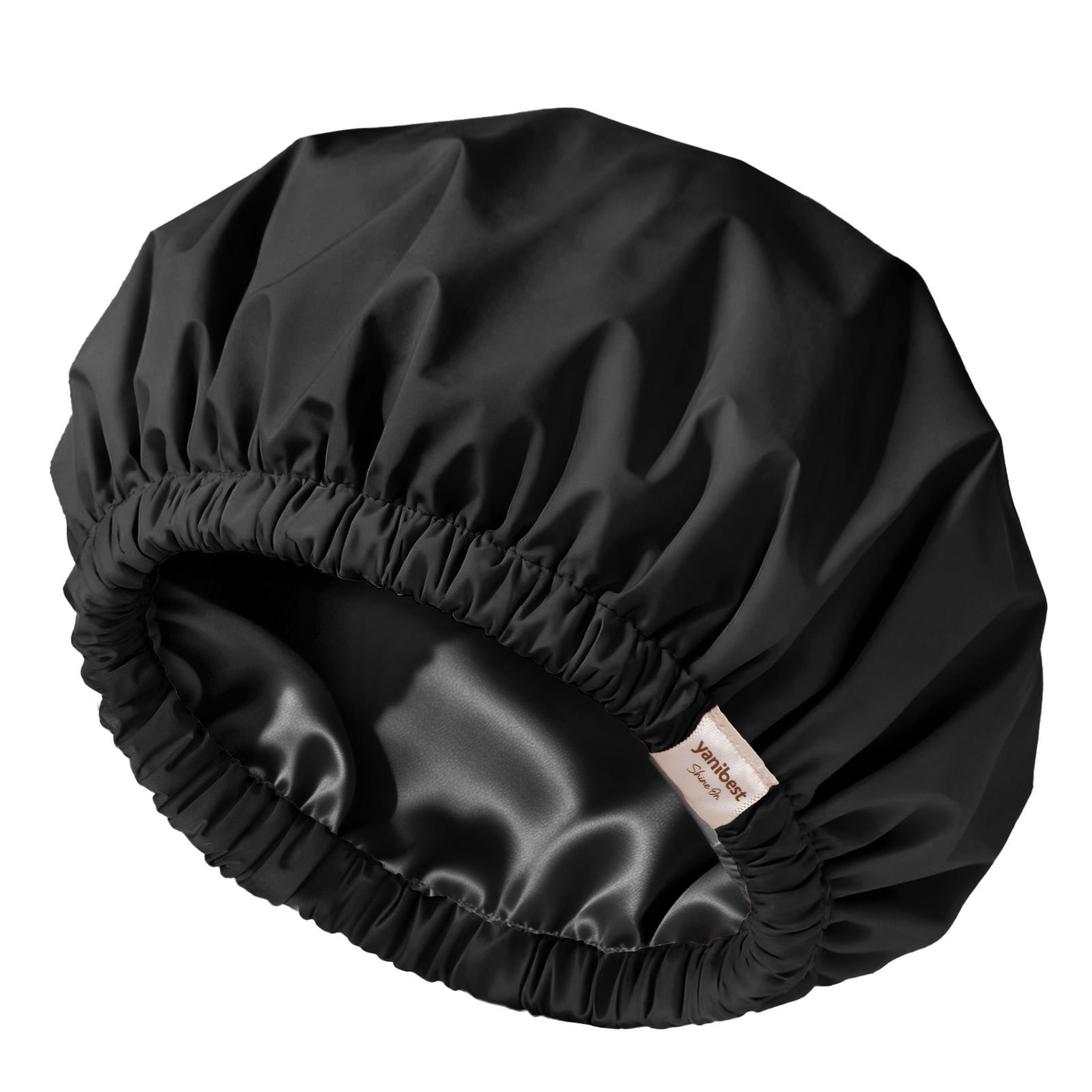 Butter Satin Lined Waterproof Shower Cap - Black