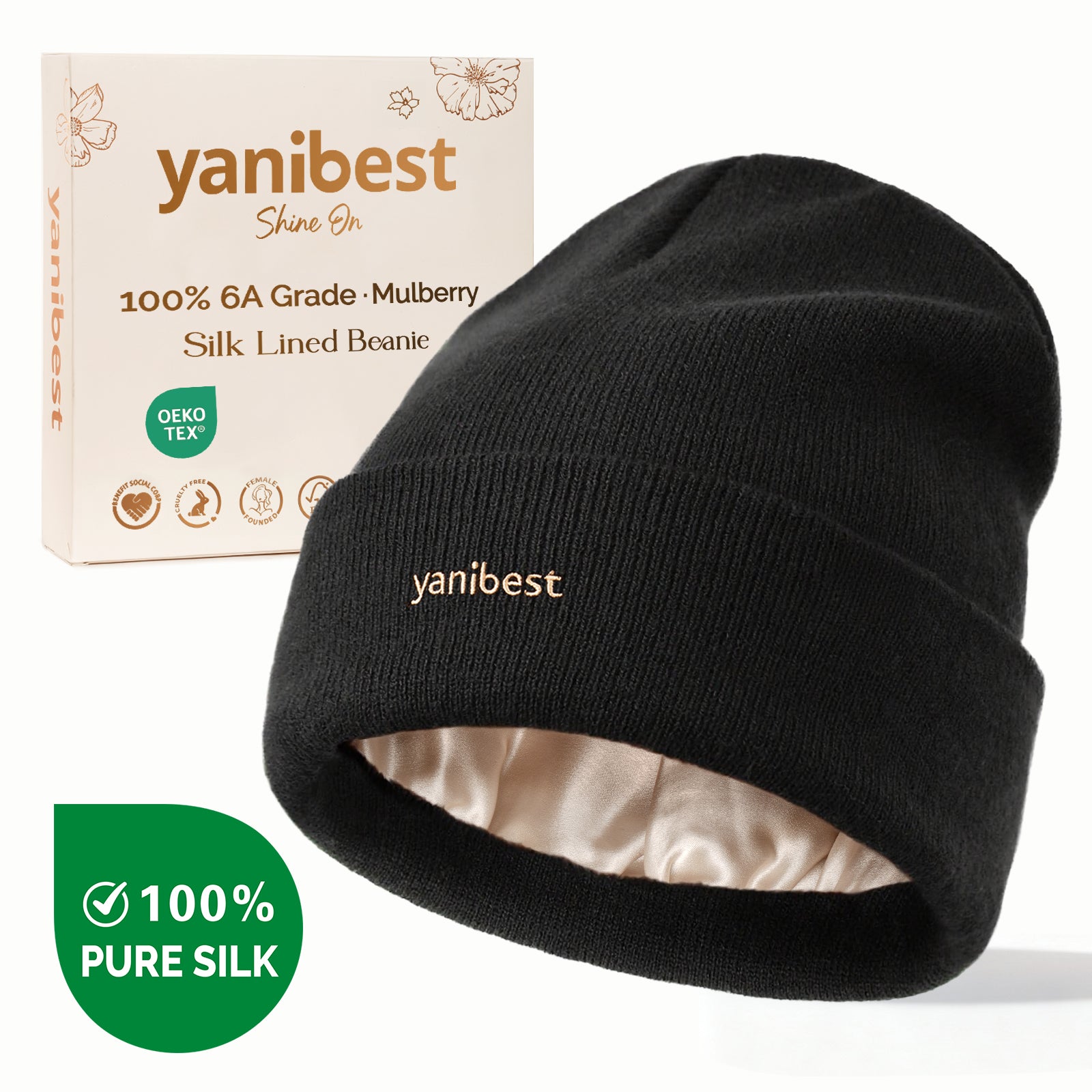 Mulberry Silk Lined Beanie - Black