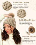 Butter Satin Lined Pom Winter Beanie - Oat Gray