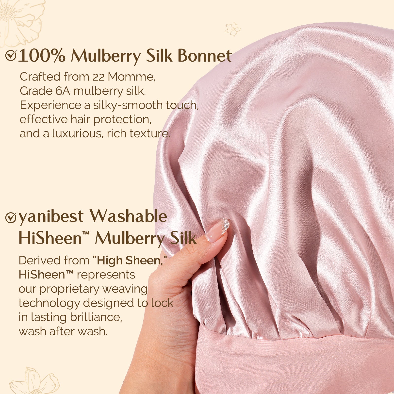 22 MOMME 6A Mulberry Silk Bonnet with Tie Band - Pink