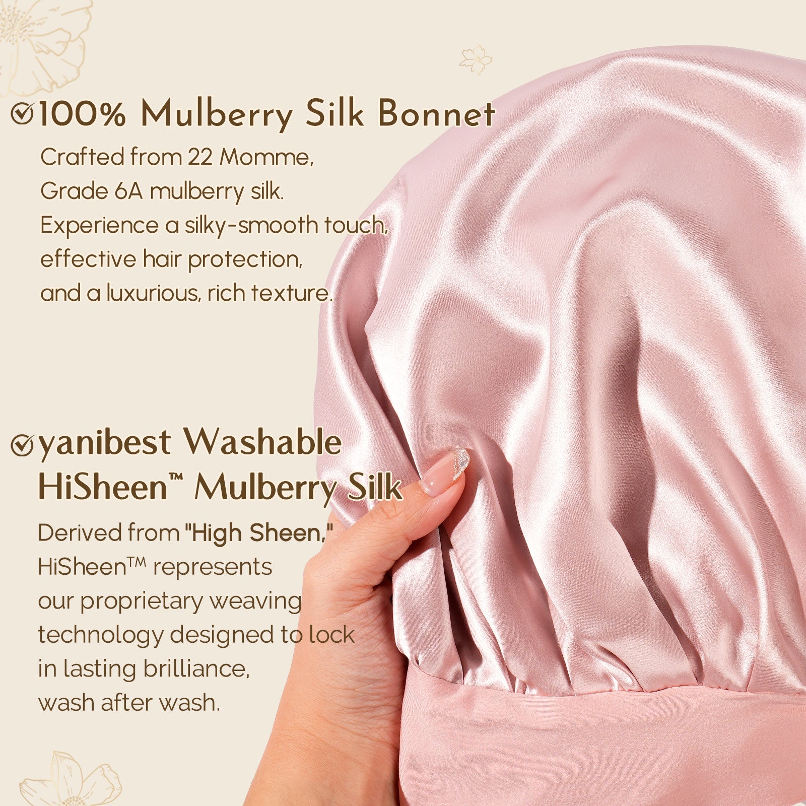 22 MOMME 6A Mulberry Silk Bonnet with Tie Band - Pink