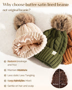 Butter Satin Lined Pom Winter Beanie - Oat Gray