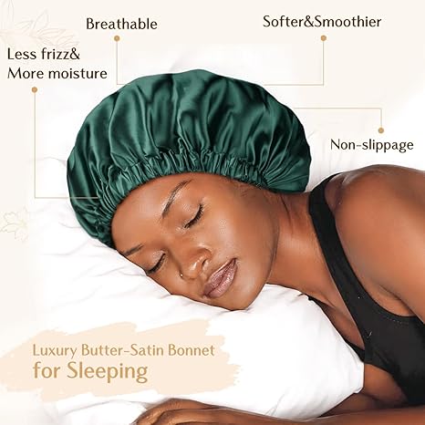 Silk Butter Satin Bonnet Adjustable Elastic - Green