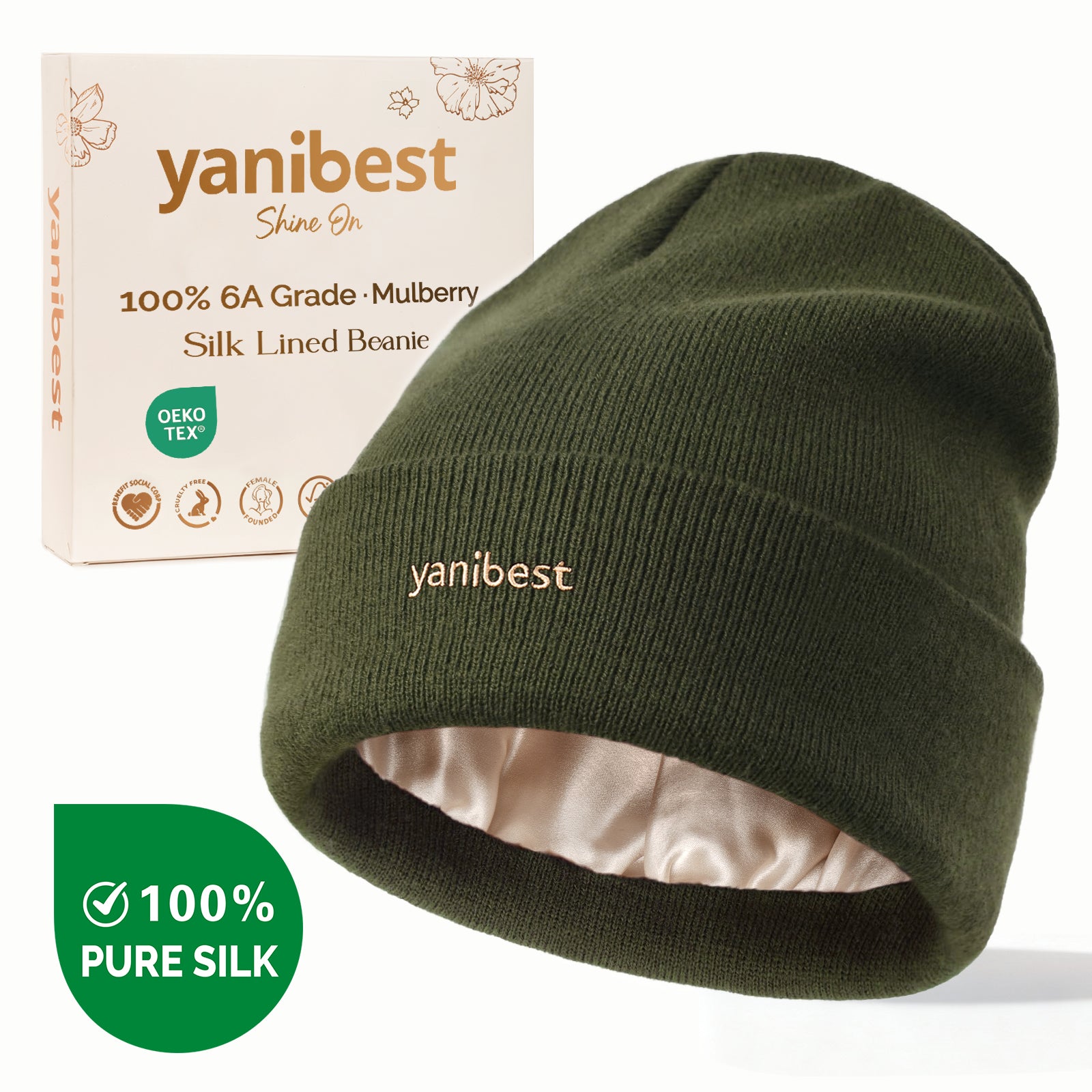 Mulberry Silk Lined Beanie - Green