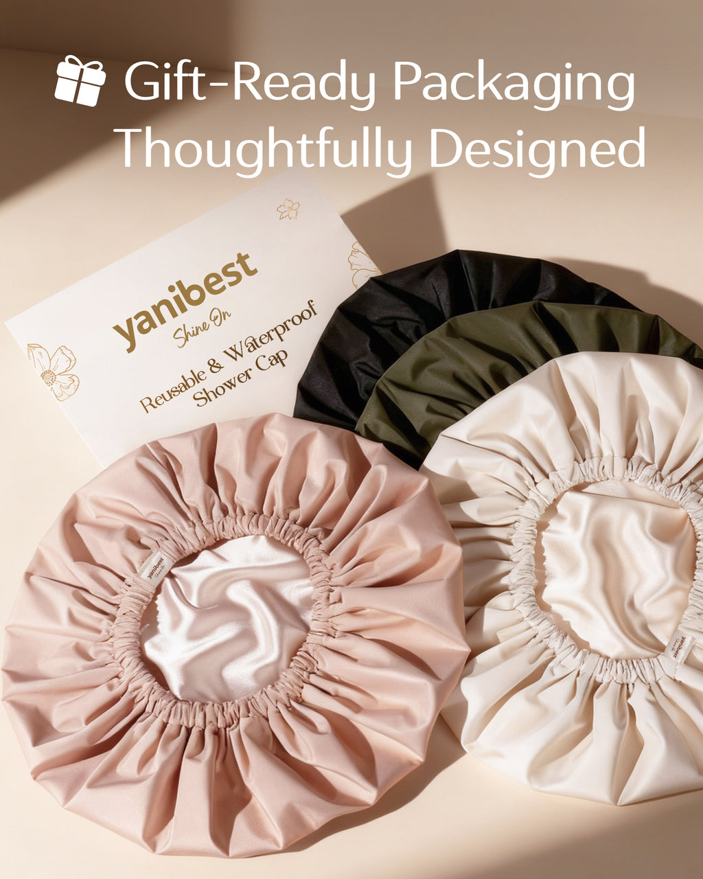 Butter Satin Lined Waterproof Shower Cap - Cream