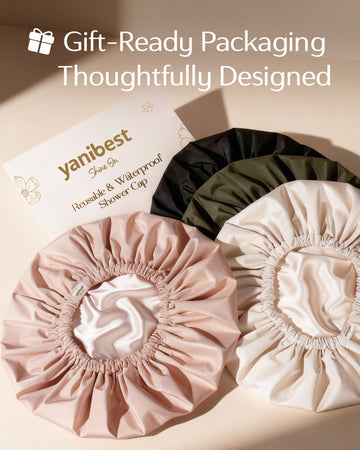 Butter Satin Lined Waterproof Shower Cap - Cream