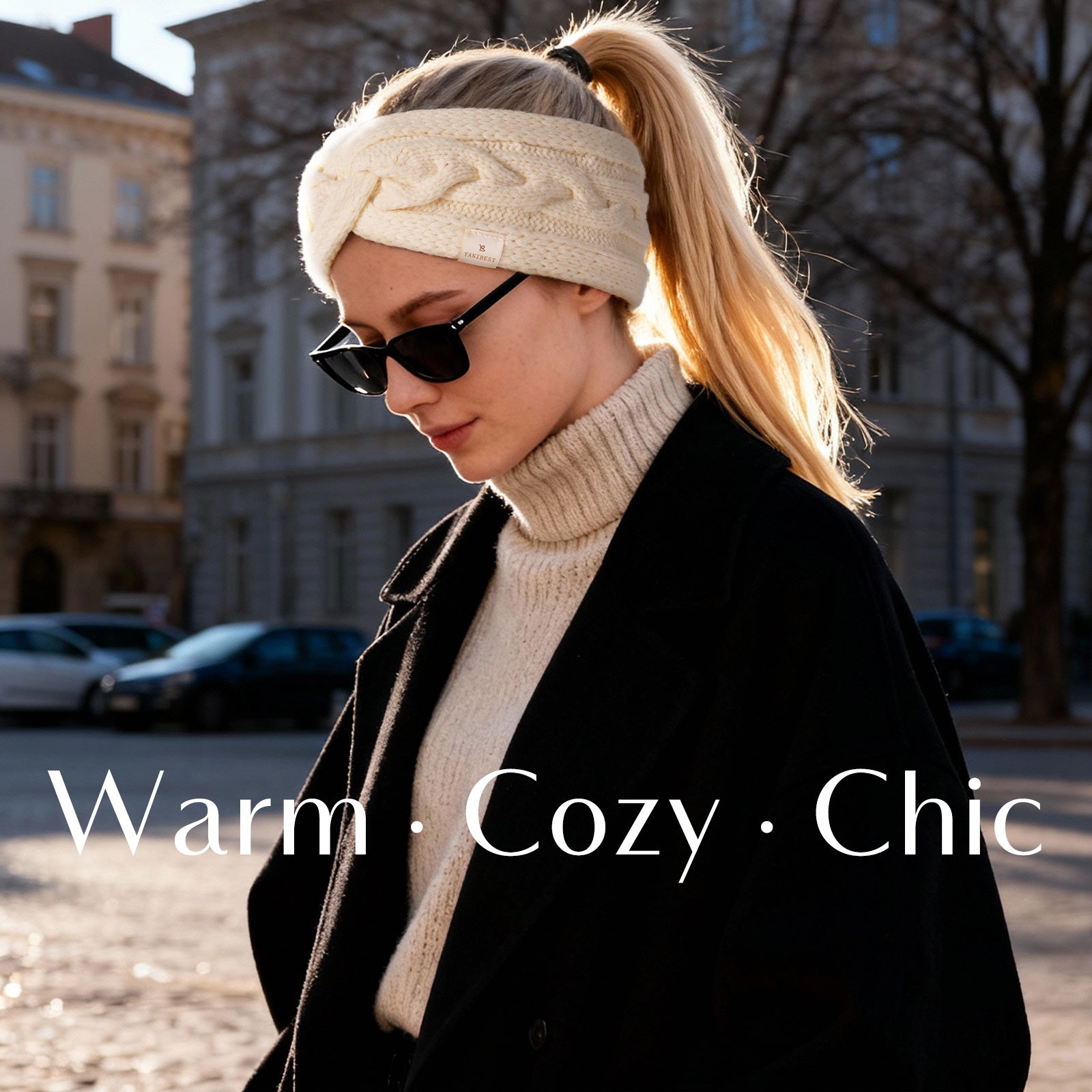 Satin Lined Headbands for Winter - Beige