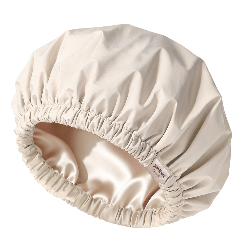 Butter Satin Lined Waterproof Shower Cap - Cream
