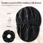 6A Mulberry Silk Bonnet Adjustable Elastic - Black YANIBEST