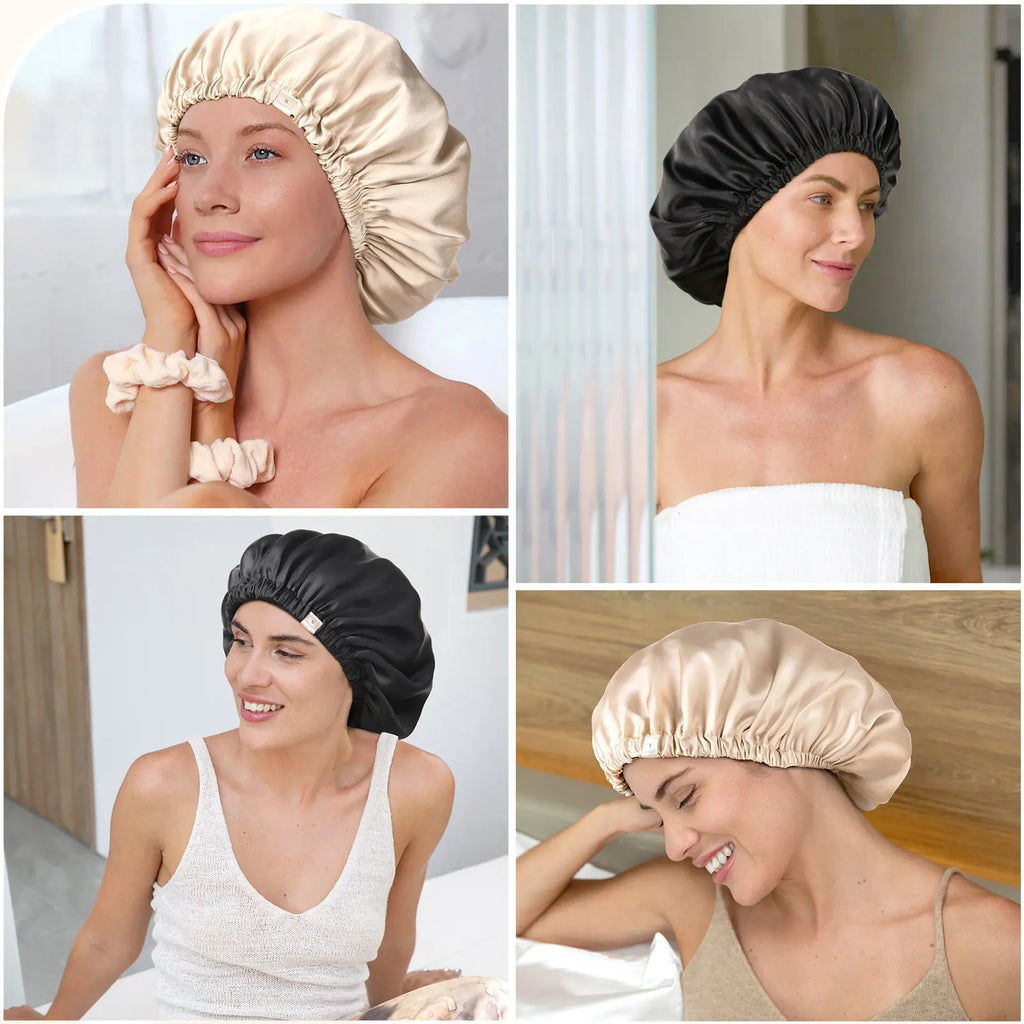 6A Mulberry Silk Bonnet Adjustable Elastic - Black YANIBEST