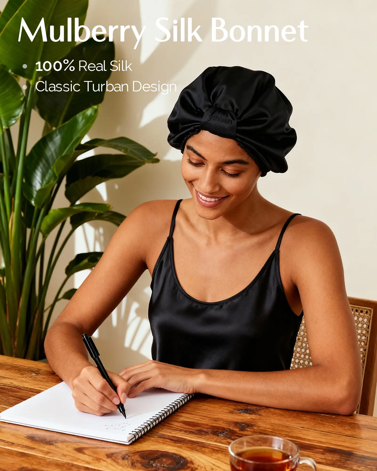 6A Mulberry Silk Bonnet Classic Turban - Black YANIBEST