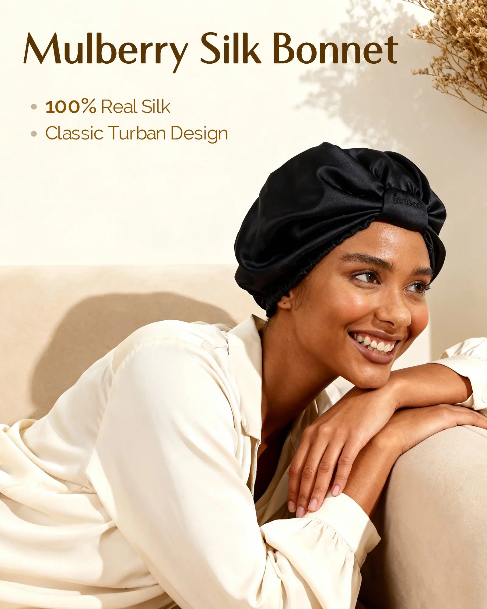 6A Mulberry Silk Bonnet Classic Turban - Black YANIBEST