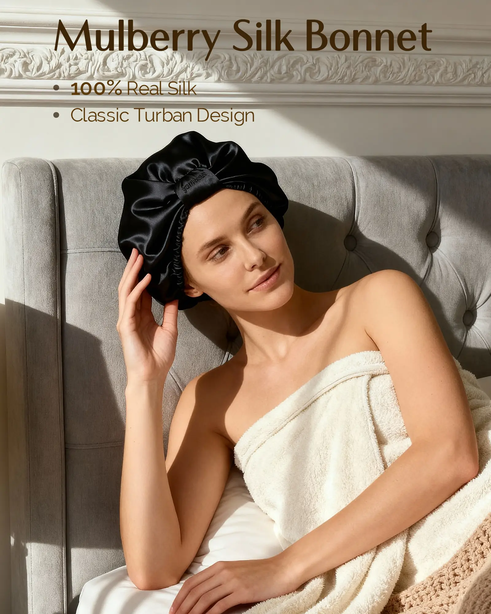 6A Mulberry Silk Bonnet Classic Turban - Black YANIBEST