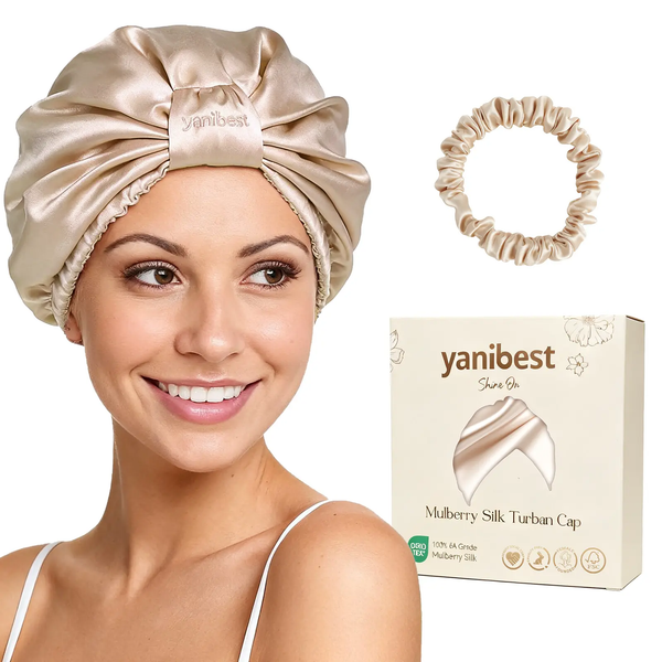 6A Mulberry Silk Bonnet Classic Turban - Champagne YANIBEST