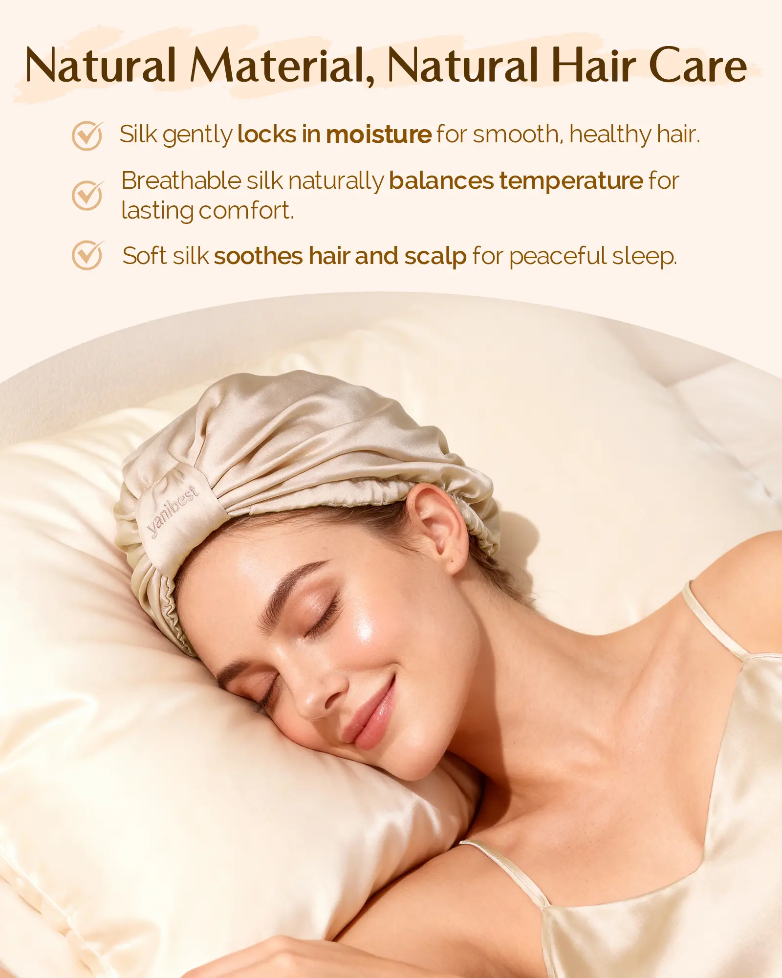 6A Mulberry Silk Bonnet Classic Turban - Champagne YANIBEST