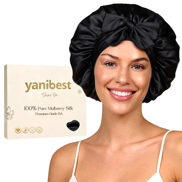 6A Mulberry Silk Bonnet with Tie Band - Black