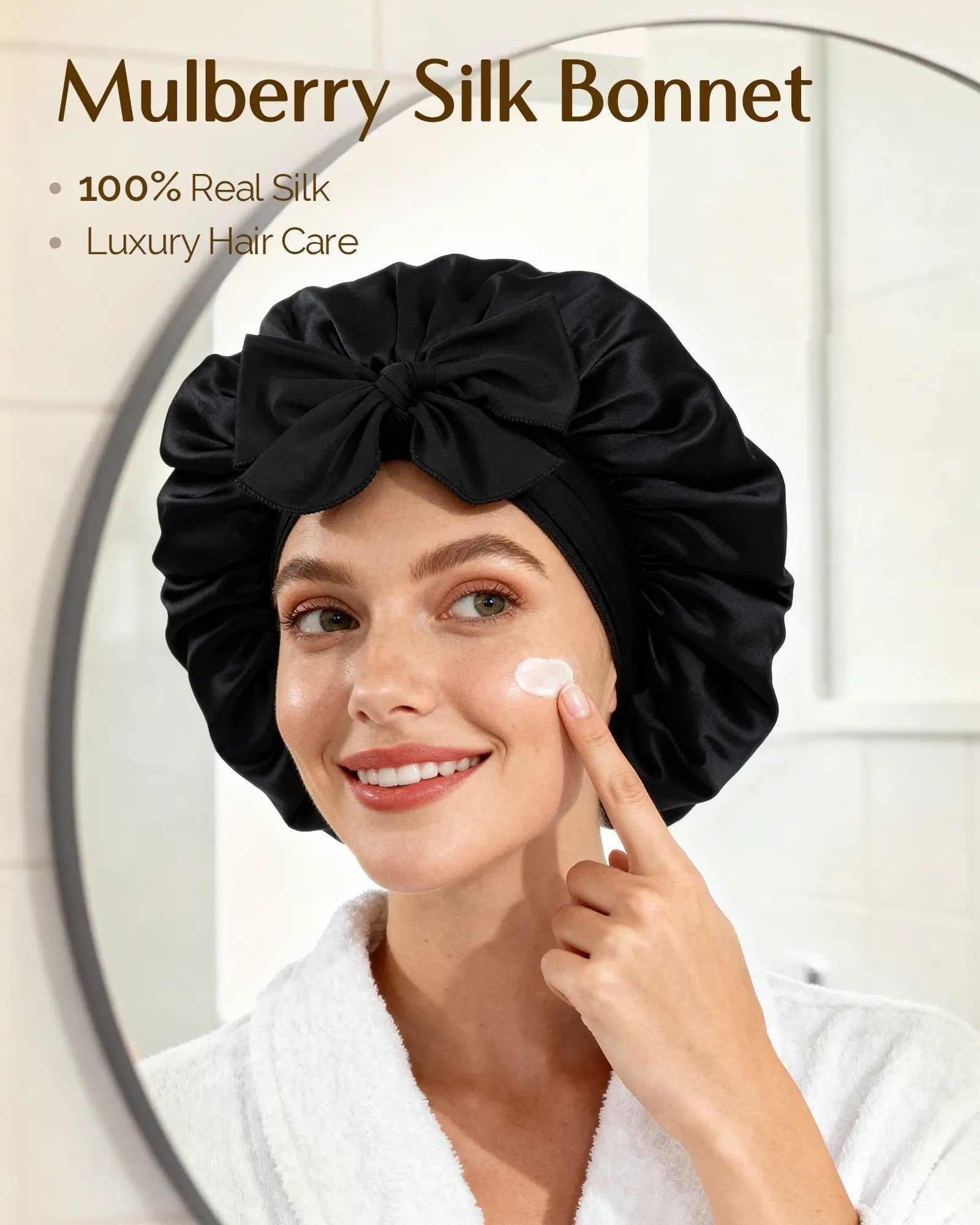 6A Mulberry Silk Bonnet with Tie Band - Black YANIBEST